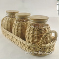 Wicker decorated glass jar with bamboo lid
